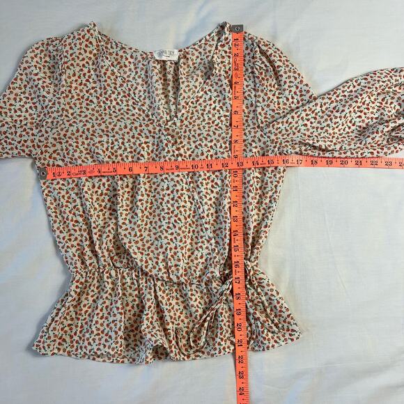 Cottagecore Floral Boho Peplum Blouse White Orange Small Dainty Quarter Sleeve - Picture 6 of 8